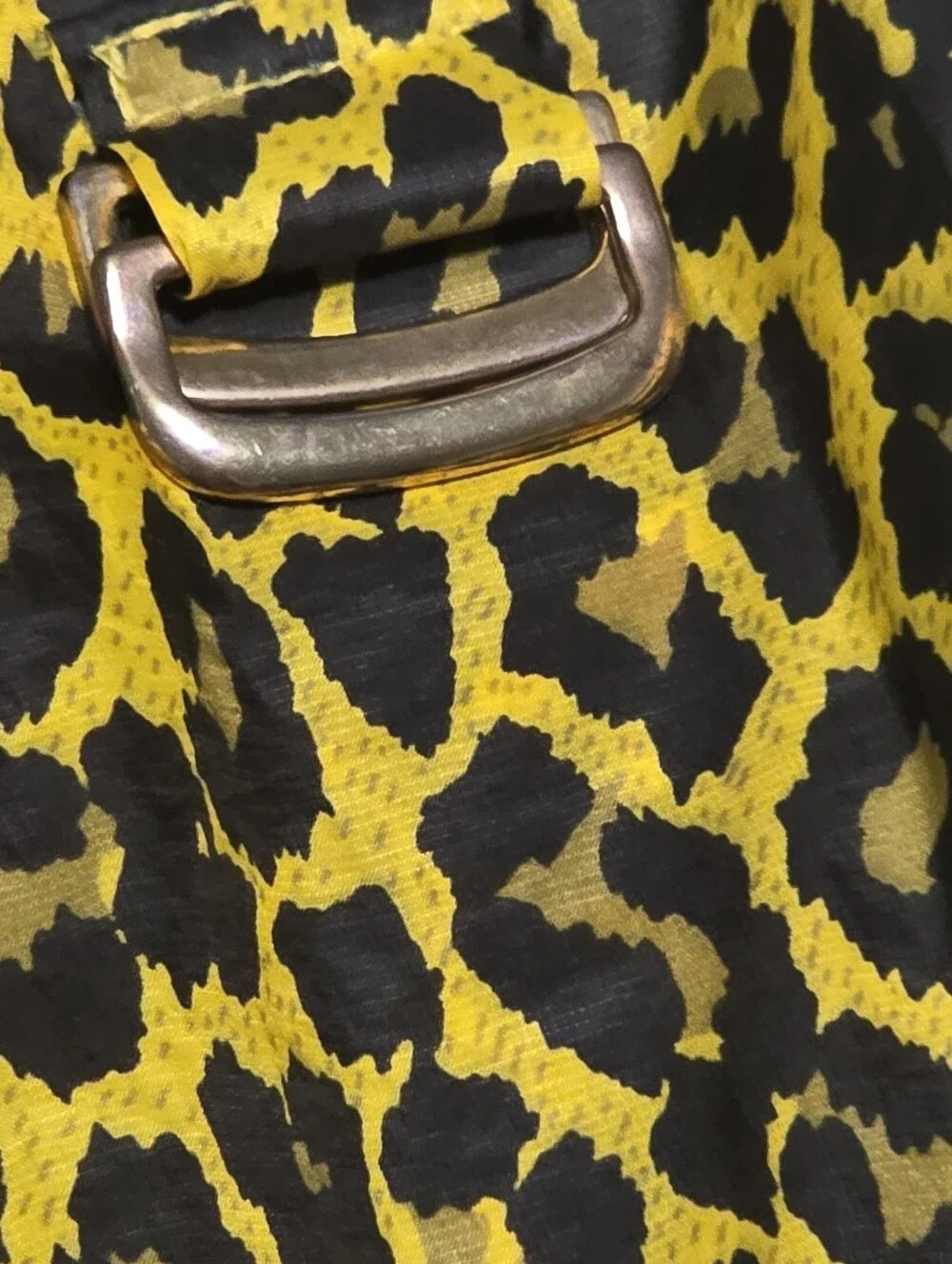 Yellow Leopard Print Drawstring Waist & Neck Windbreaker Rhinestone Detail OS